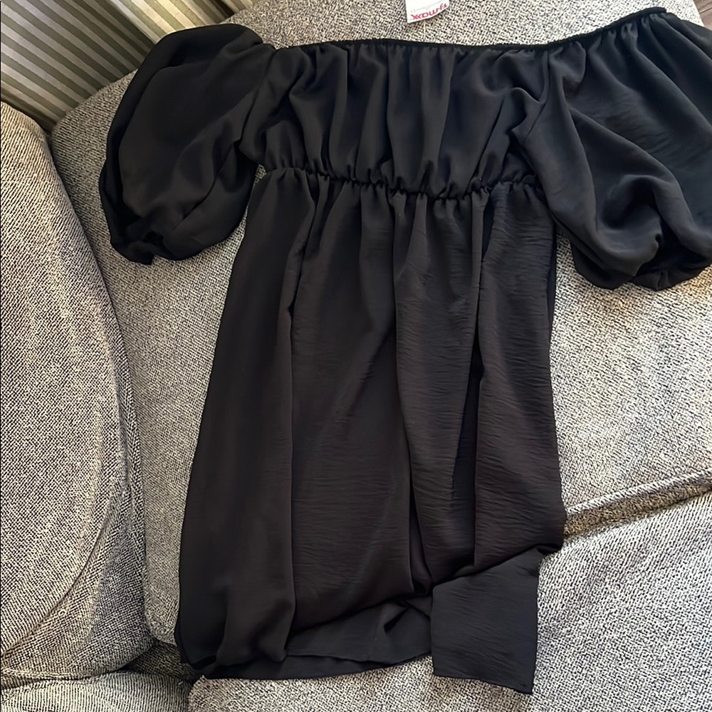See You Monday Black Ruffled Off-Shoulder Puff Sleeve dress